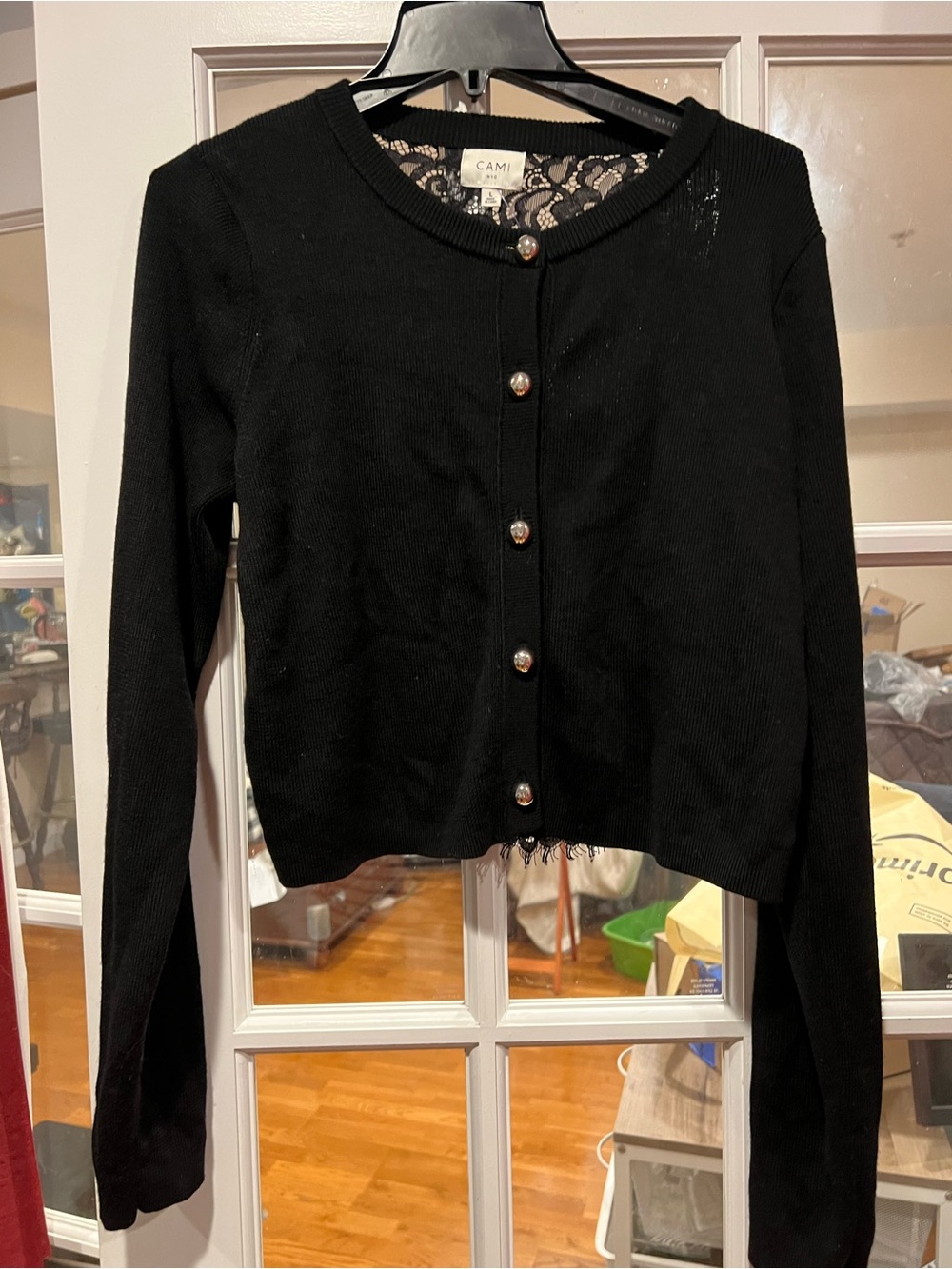 Cami NYC Black Lace-Back Pearl-Button Cardigan